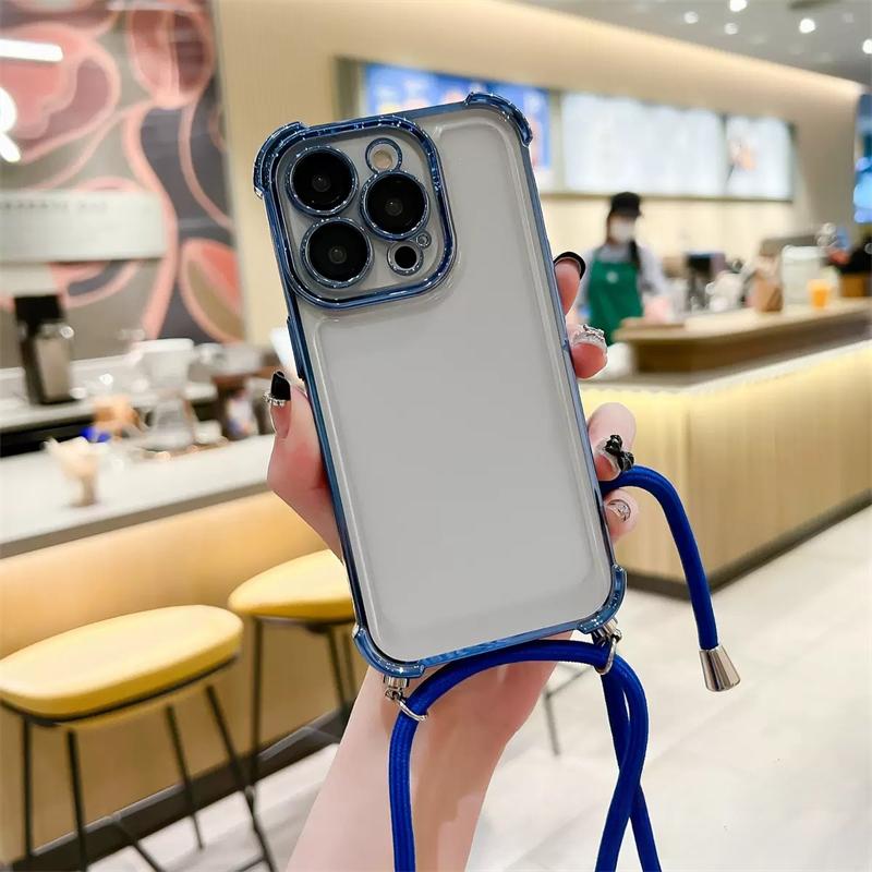Luxury Shockproof Phone Case For iPhone 16 15 11 12 13 14 Pro Max Xs XR 7 8 Plus SE 16e Crossbody Lanyard Strap Rope Pop Bumper