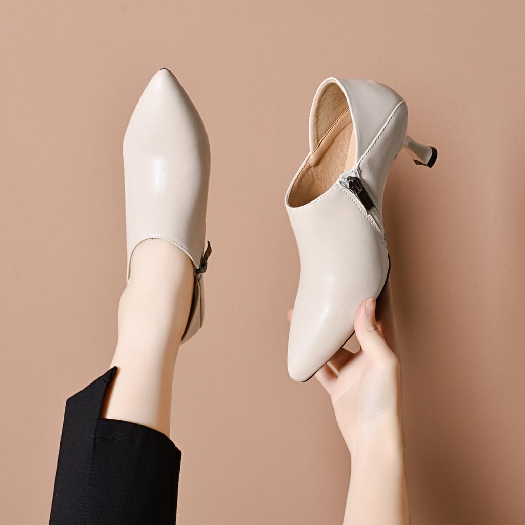 Pointed High Heels Women's Spring Simple Temperament Deep Mouth Single Shoes Stiletto Fashion Shoes Two Wear Leather Shoes