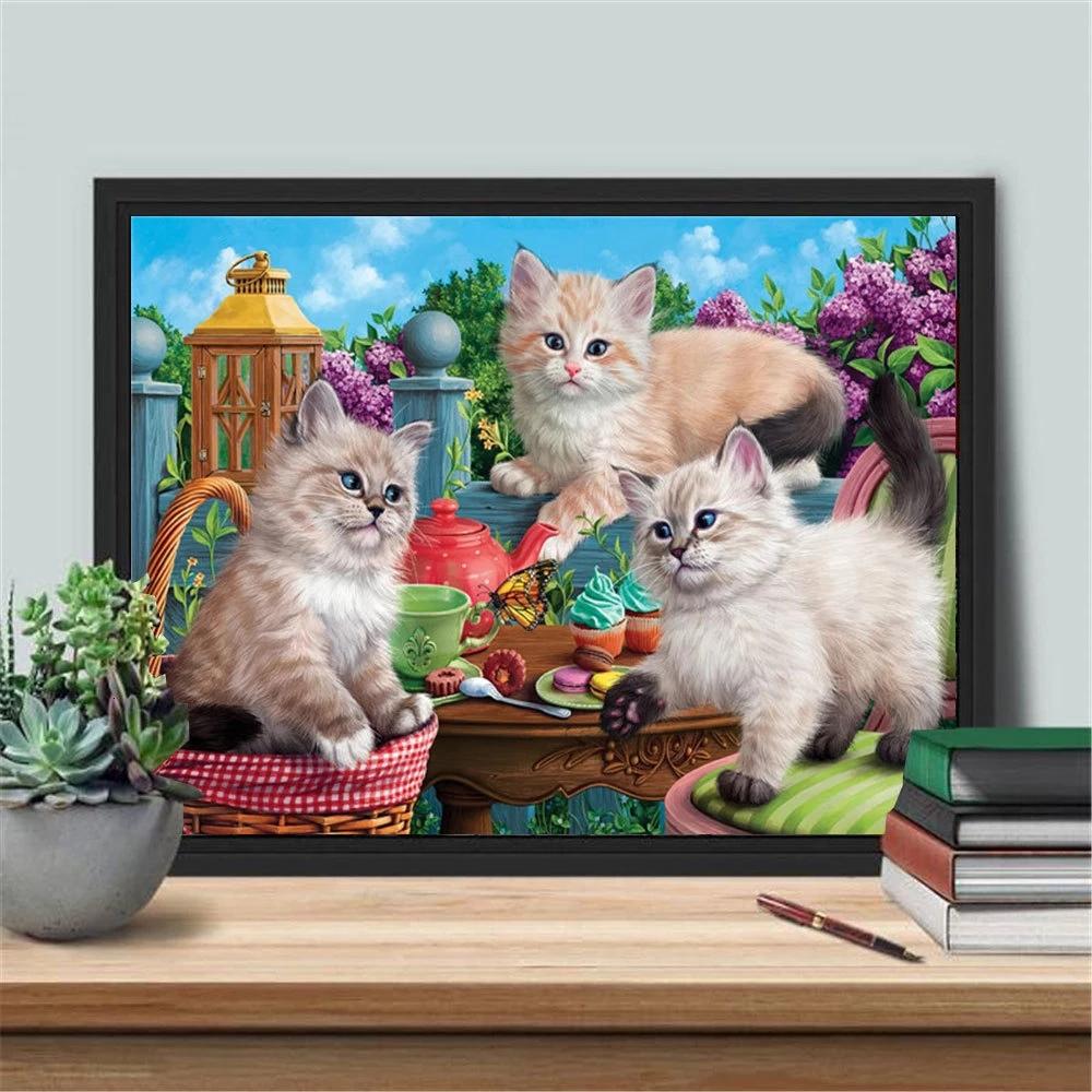 HUACAN 5d Diamond Painting Full Drill Square Cat Picture Of Rhinestone Diamond Embroidery Animal Diamond Mosaic Handmade Gift