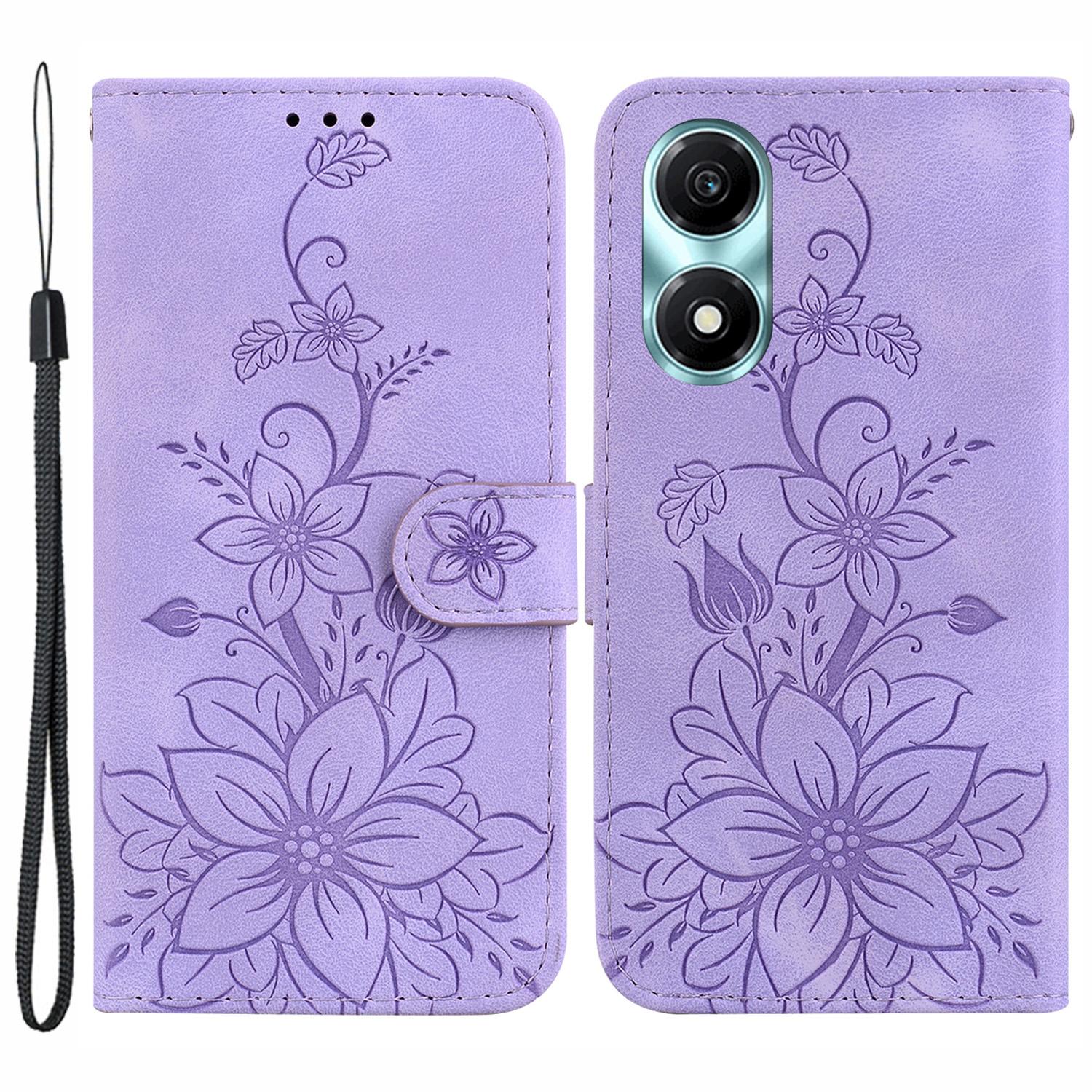 

For Honor X5 Plus/Play 40C 5G Leather Case Wallet Stand Imprinted Phone Cover Purple
