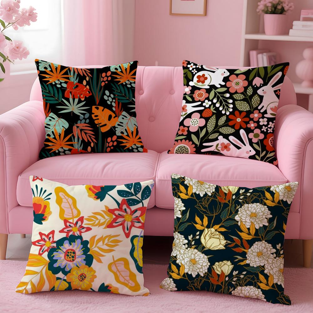 Fresh Floral Pattern Cushion Cover Plush Fabric Soft Double-Sided Printed Invisible Zipper Sofa Pillow Case Home Decor