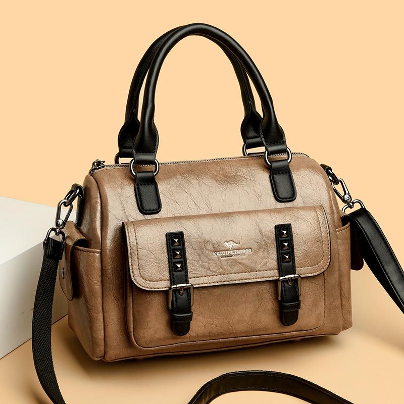 Klasická retro ležérní motocyklová taška s texturou pravé kůže dámská kabelka