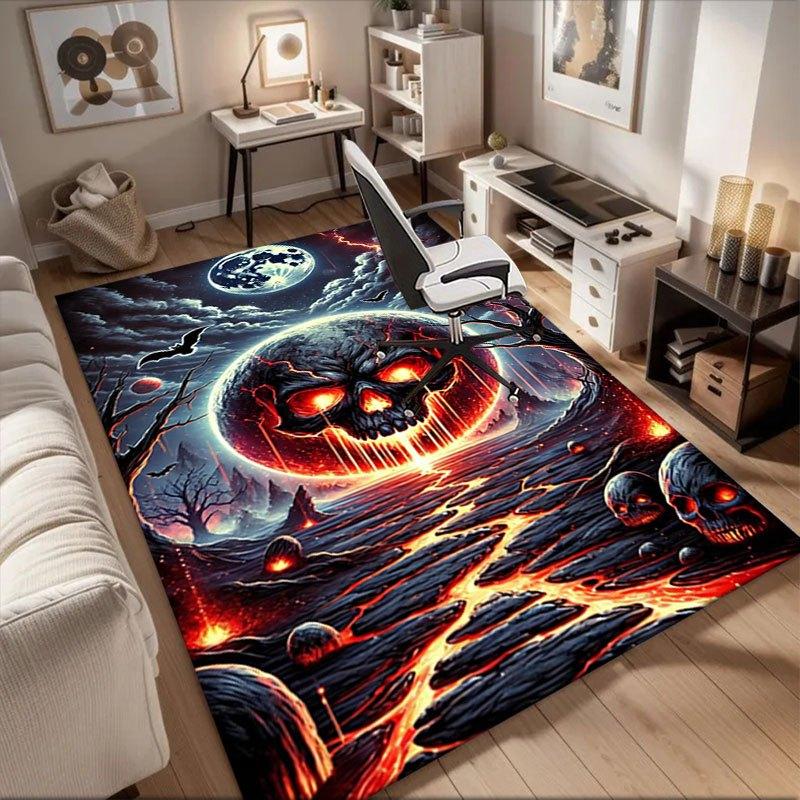 

Halloween Horror: Fiery Skull Pathway Wall Art Office Mat Home Decor Office Desk Chair Carpet for office ph40 60cm by 90cm