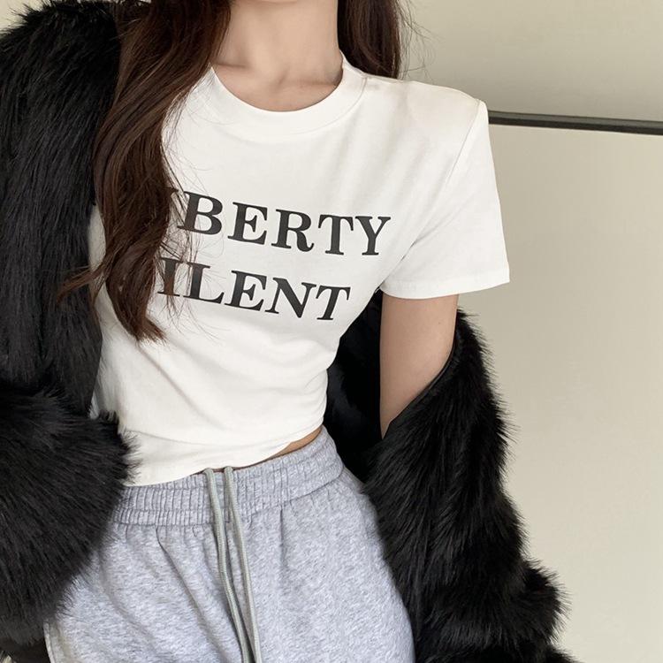

Black Spice Girl Navel Printed Short Sleeve T-Shirt Women s Summer Popular Sweet and Spicy Top M