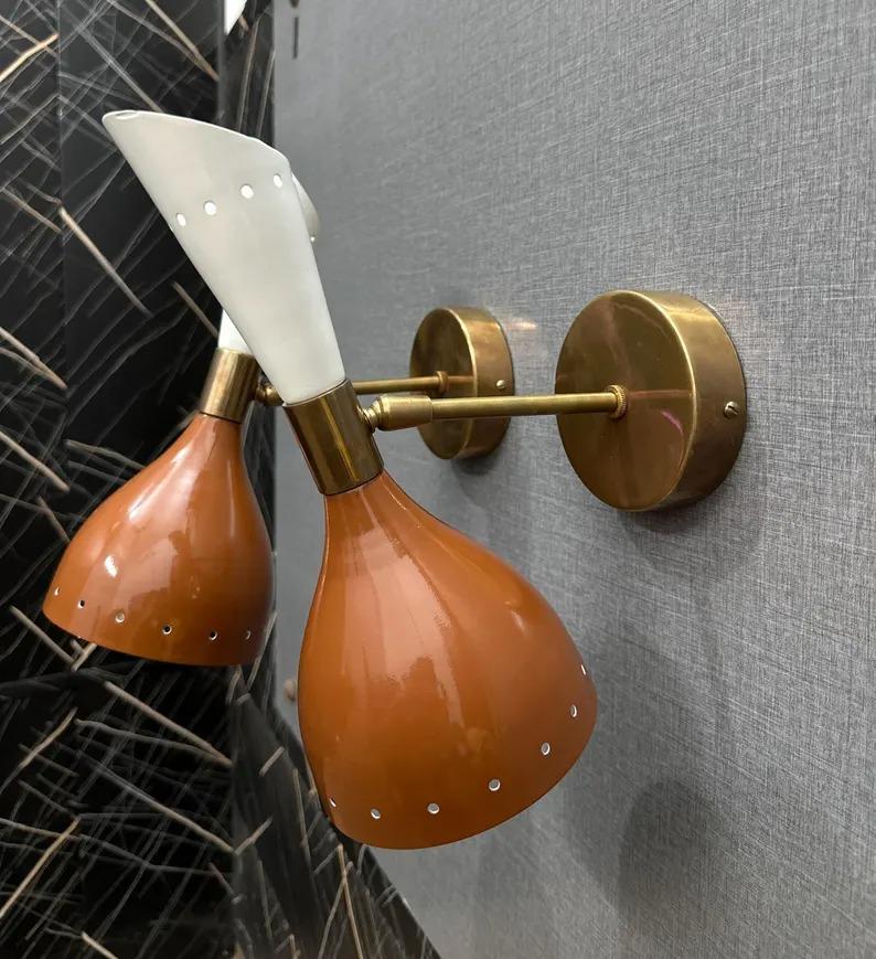 Handmade Brass Double Cone Sconce: Modern Chocolate & White Wall Light
