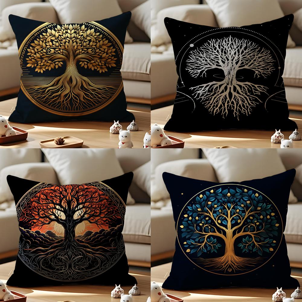 Tree Of Life Cushion Plant Floral Cushion Cover Anti-dustmite Pillowcase Invisible Zipper Silky Short Plush Sofa Cushion Cover