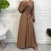 Middle Eastern Muslim Women's Solid Color Floral Lace Zippered Dress