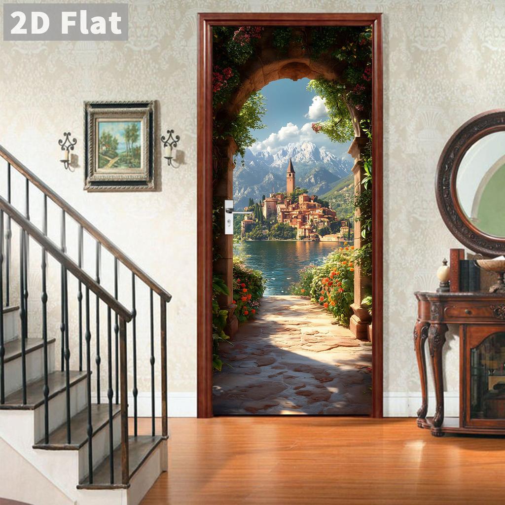 77/90cm Self-Adhesive Door Stickers Removable Wall Sticker Scenery Wallpaper Stone Stair Murals for Doors Modern Home Decor