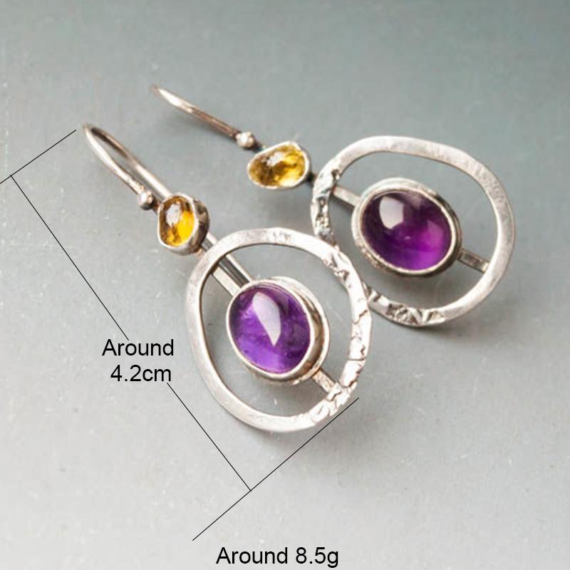 2023 New Fashion Purple Round Resin Hook Earrings Ladies Wedding Party  Silver Color Red Orange Stone Earring Gifts