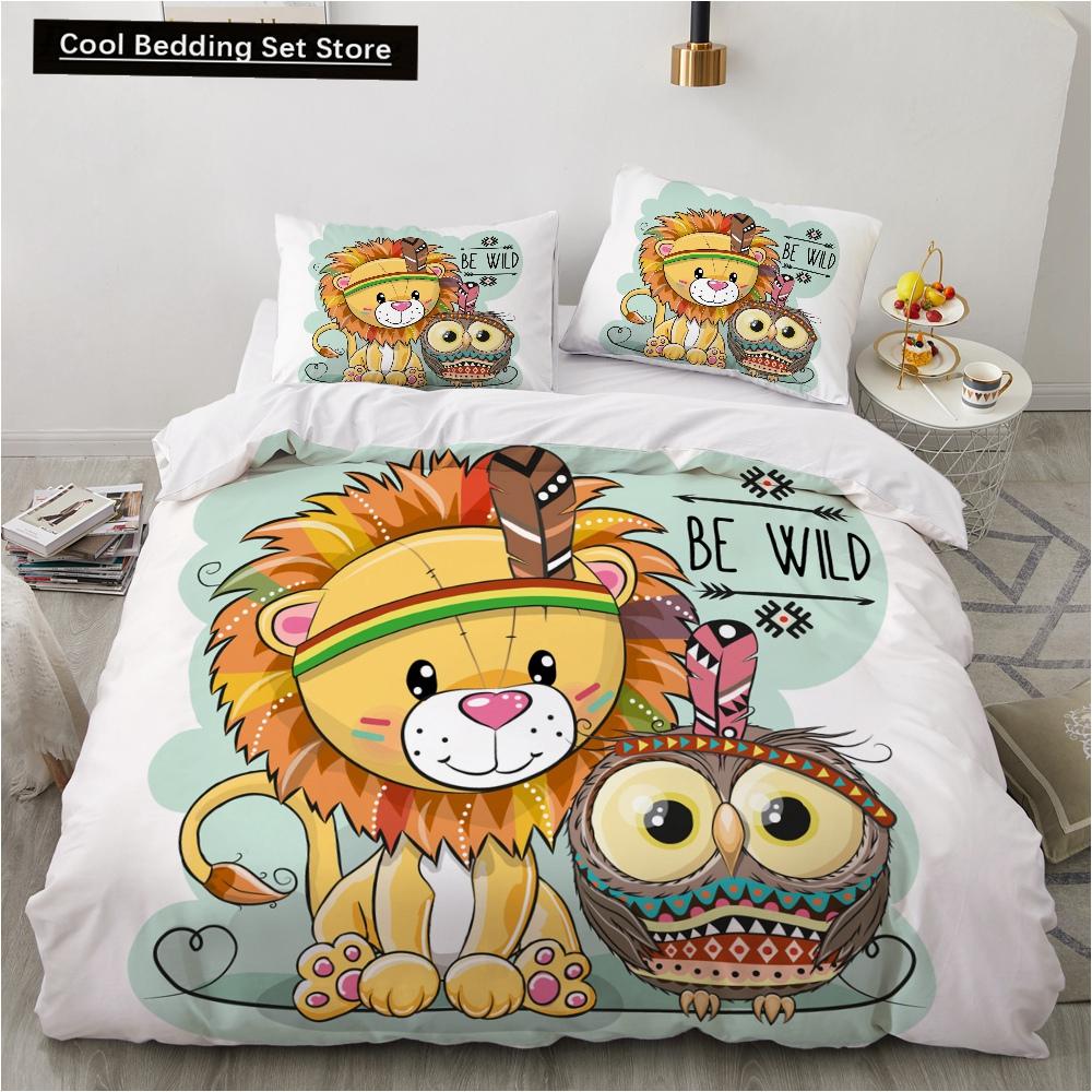 Comforter Cartoon Animals King Queen Lion Giraffe Crocodile Bedding Set For Kids Boys Wildlife 2/3Pcs Polyester
