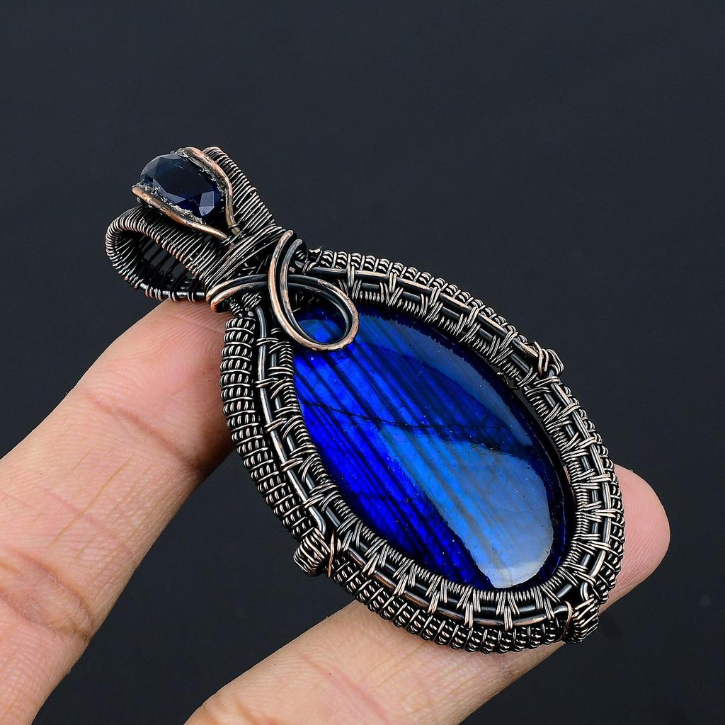 Blue Flash Labradorite Handmade Pendant, Natural Gemstone Jewelry, 999 Copper Wire Wrapped Pendant Jewelry, For Gift