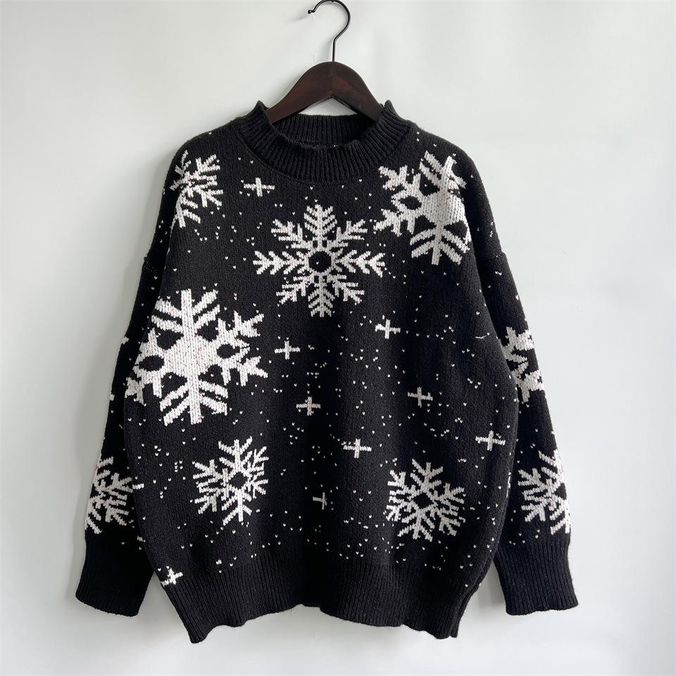 Autumn and winter new thick New Year sweater Christmas snowflake round neck long sleeved knitted pullover sweater 3600 KTB