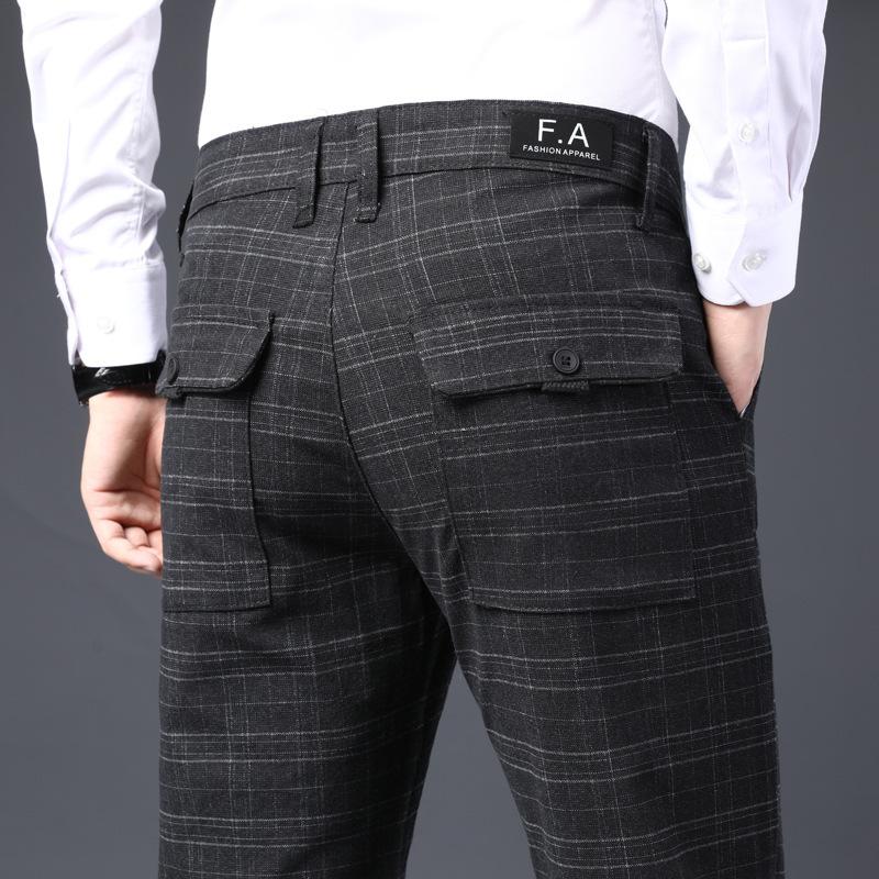 Summer New Fashion Versatile Plaid Cotton and Linen Casual Pants Men's Korean Version Trendy Elastic Straight Trousers
