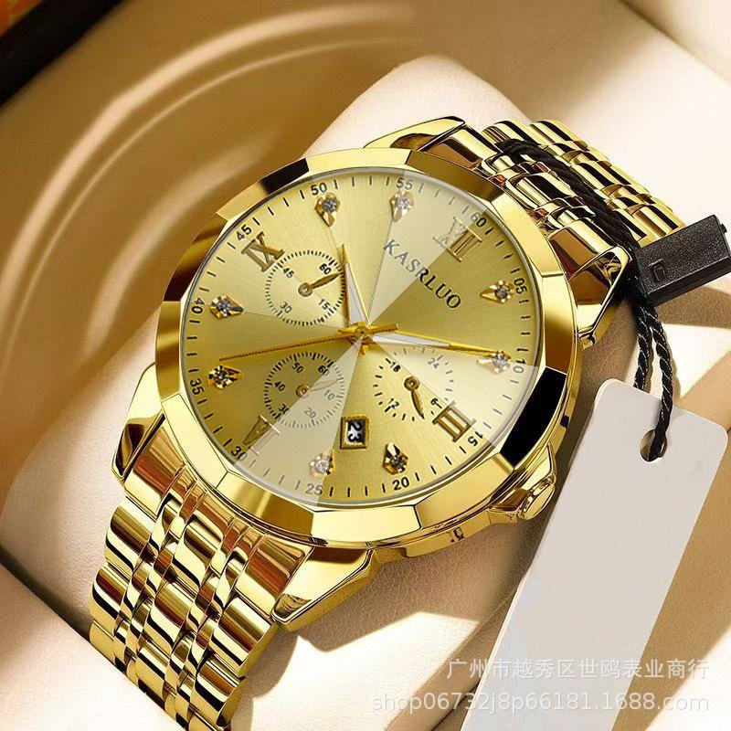 Men'S Non-Mechanical Quartz Watch Calendar Luminous Fashion Business Steel Belt Overseas Watch Men'S