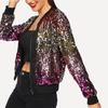 Women Casual Color Sequined Cardigan Jacket Zipper Open Front Jacket