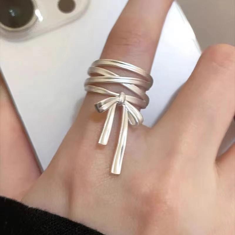 Ballet Style Bow Ribbon Open Ring Women'S Niche Design Adjustable Index Finger Ring High-End Unique Ring