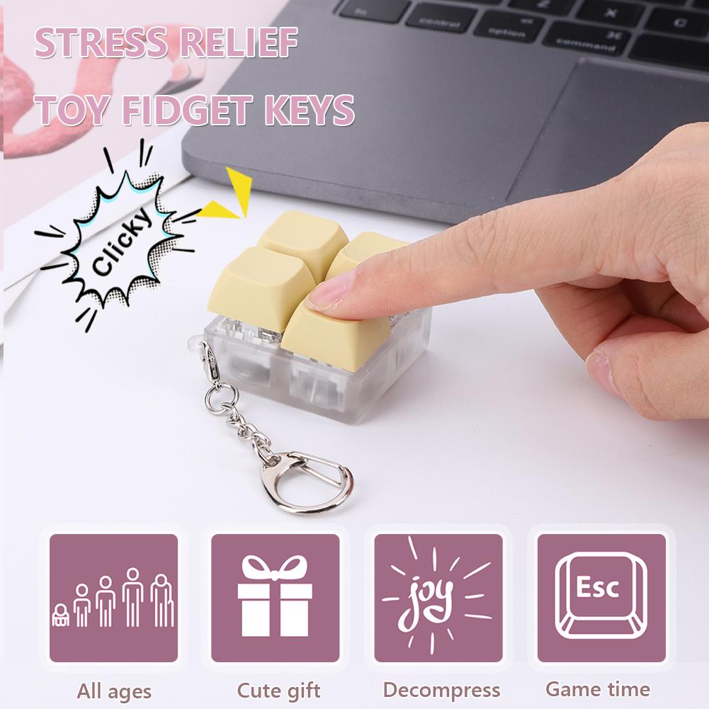 4 Buttons Keyboard Fidget Clicker Fidget Keyring Glowing Mechanical Keyboard Fidget Keychain for Gifts To Pass The Boring Time