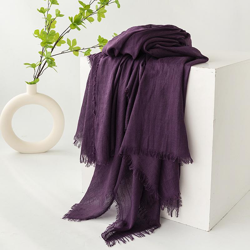 Spring & Summer Lightweight Sunscreen Shawl: Imitation Cotton-Linen, High-End Silk Gauze Scarf, Solid Color for Women