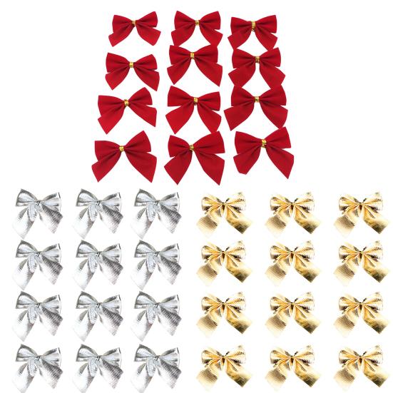 12Pcs/Pack Christmas Bows Ornaments Golden Silver Red Bow Xmas Tree Decoration for Home Festival