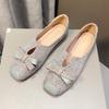 Spring and Summer Women's Woven Fabric Versatile Square Toe Shallow Flat Toe Shoes