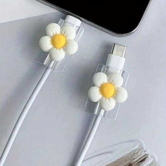 2Pcs Flower Charger Cable Protector, Non-Slip Mobile Phone Charging Cord Saver, Universal Data Wire End Protection Wrap Cover