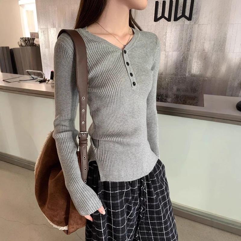 

Женский осенний облегающий тонкий трикотажный свитер с серым горлом, базовый топ с дизайнерским чувством, в тренде One size fits all [recommended 80-60kg] серый