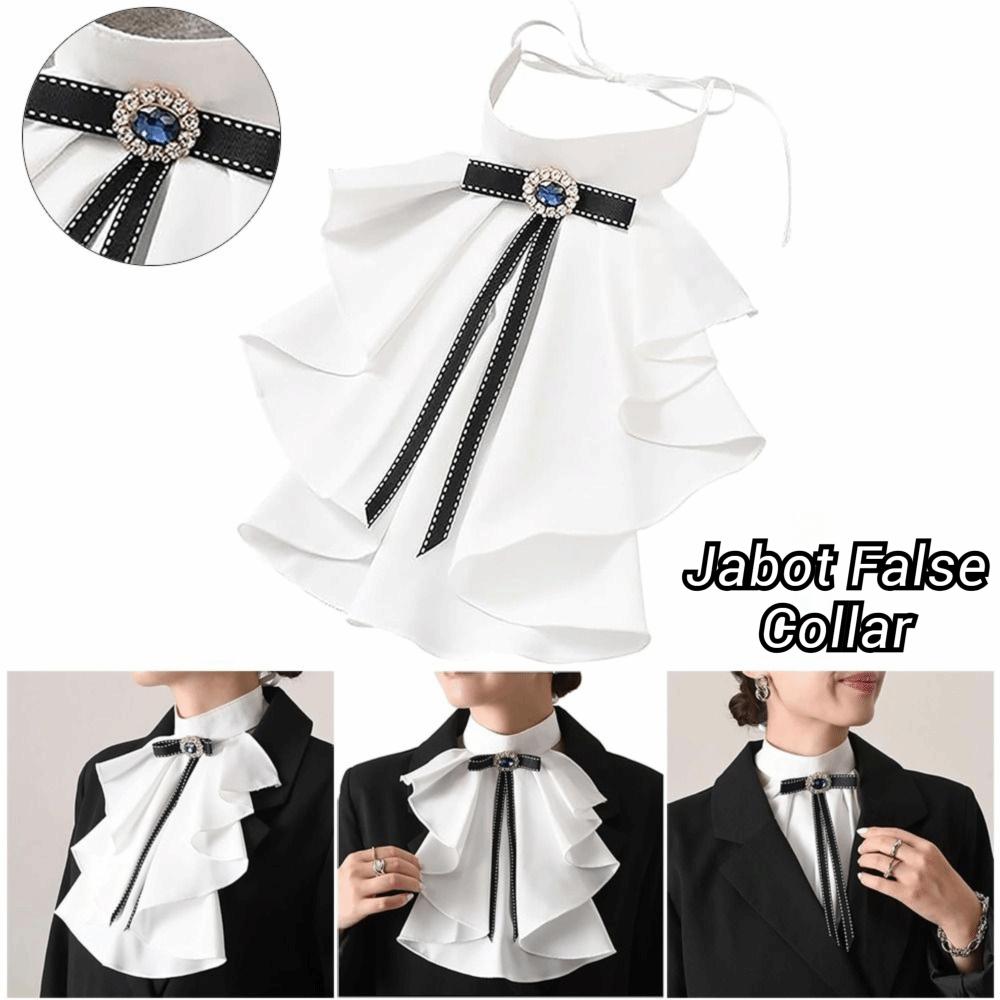 Crystal Decorated Jabot Neck Collar Ruffled Design Renaissance Collar  Costume Use