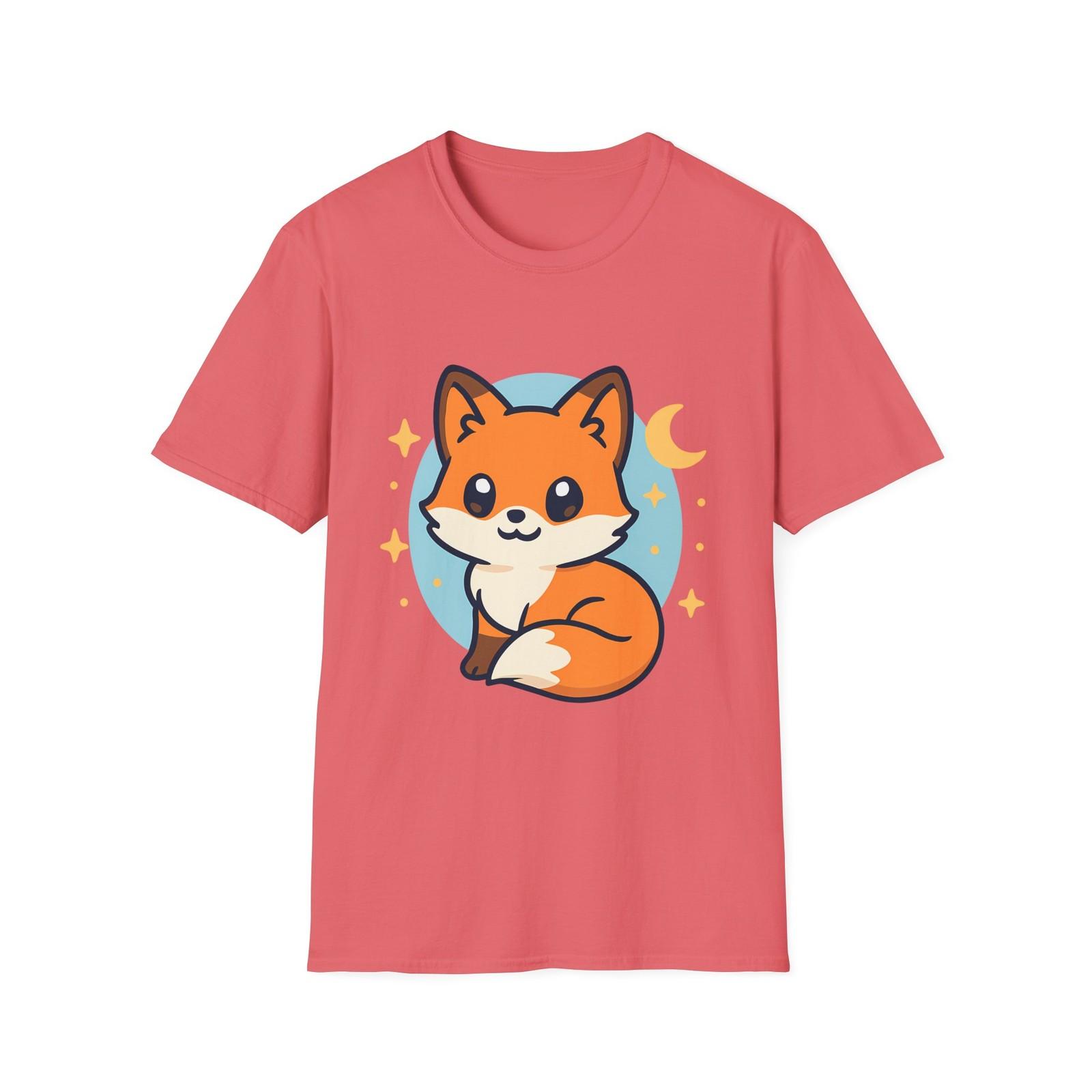 Unisex Softstyle Whimsical Fox T-Shirt Mens Womens Tees Top | Moon and Stars | Cozy Nighttime Vibes 4XL