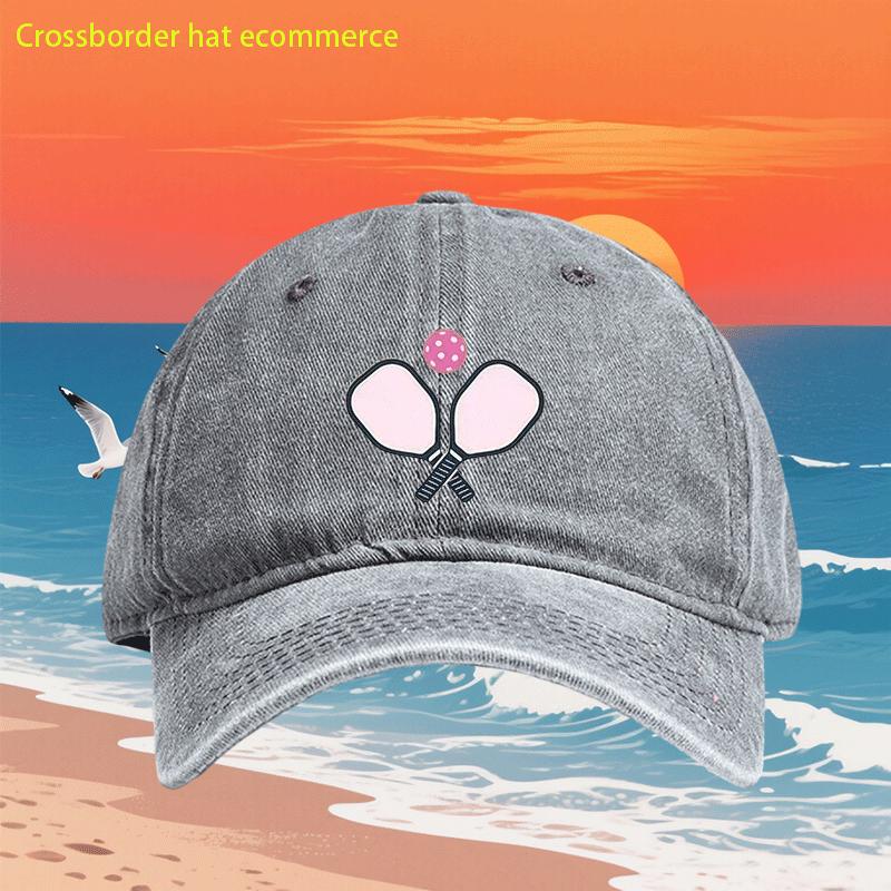 

Pickleball Paddles Pink Ball Washed Vintage Baseball Cap Unisex Casual Outdoor Sun Protection Adjustable Hat One Size