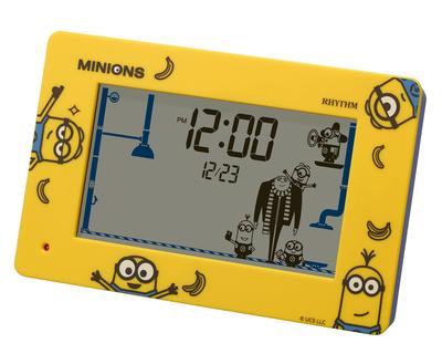 RHYTHM Minion Alarm Clock Funny Action Digital Clock with Calendar Yellow 8RDA82ME33 10x16.2x4.5cm