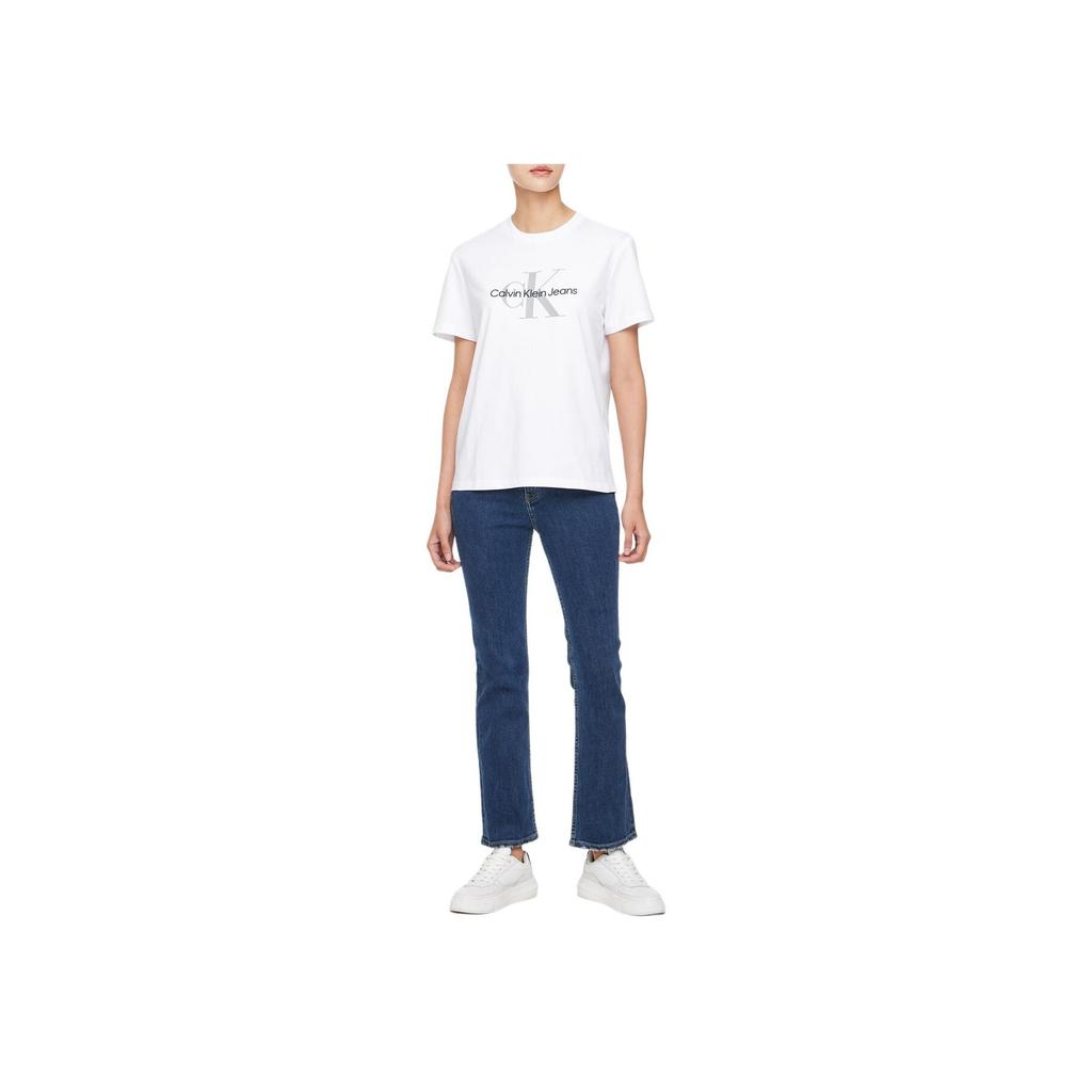 Calvin Klein Jeans Simple Letter Print Round Neck Short Sleeve T-Shirt Women Tops White 40WL259-YAA