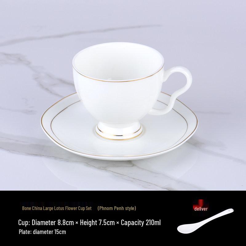 Luxurious Bone China Gold Rim Coffee Cup & Saucer Set - Pure White Ceramic English Style for Hotels and European Coffee Service