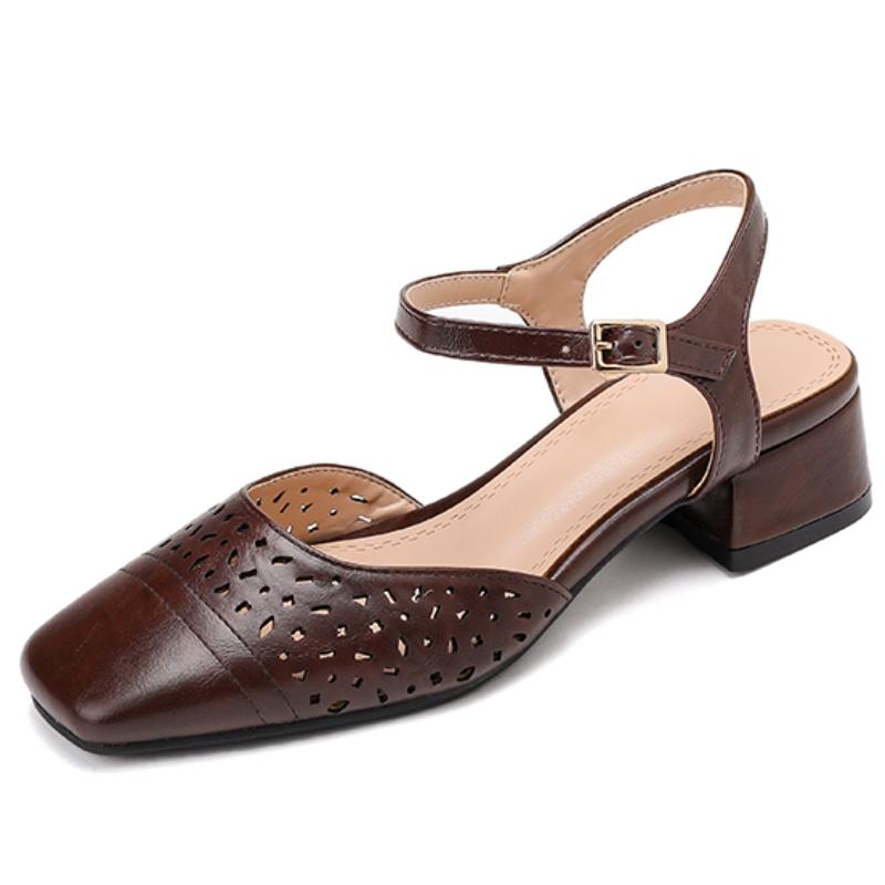 

Elegant Women s Sandals Summer Shoes 2025 Fashion Low Heels Close toe Black Brown Footwear Shoes Ladies Comfortable 39 коричневий