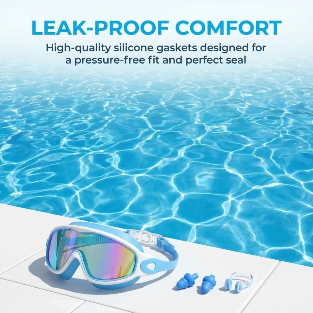 2 Pack Attached Earplugs Kids Swim Goggles Adjustable Comfortable Anti Fog Goggles Anti-UV with Nose Clip Waterproof Goggles