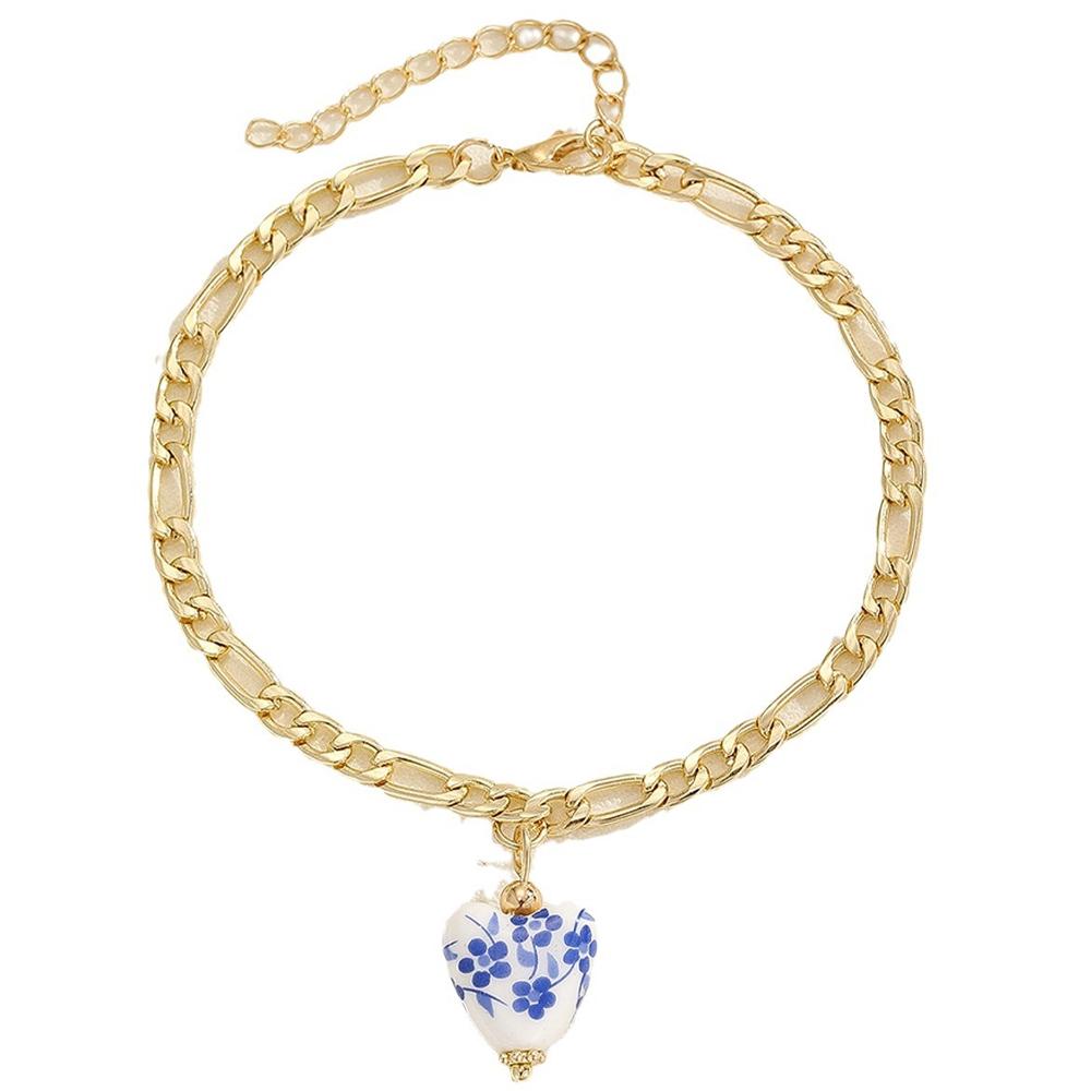 Vintage Blue Enamel Heart Anklet Bracelet Women Sandal Accessories 2025 Beach Barefoot Stainless Steel Anklet Waterproof Zircon