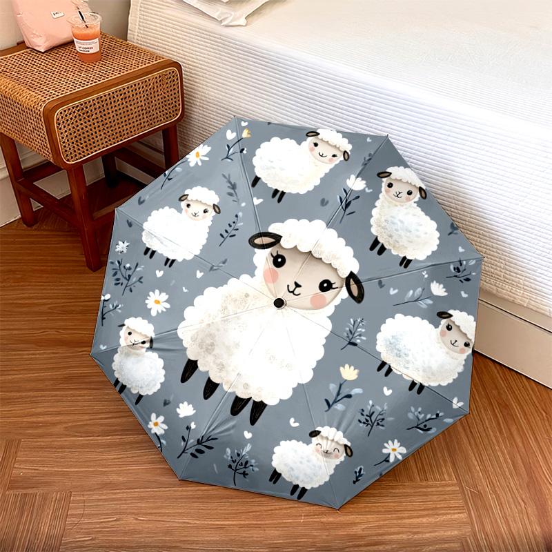 1 PC Automatic Folding Umbrella - Cute Sheep Pattern, Portable & Foldable Design with 8 Ribs, Christmas Birthday Gifts