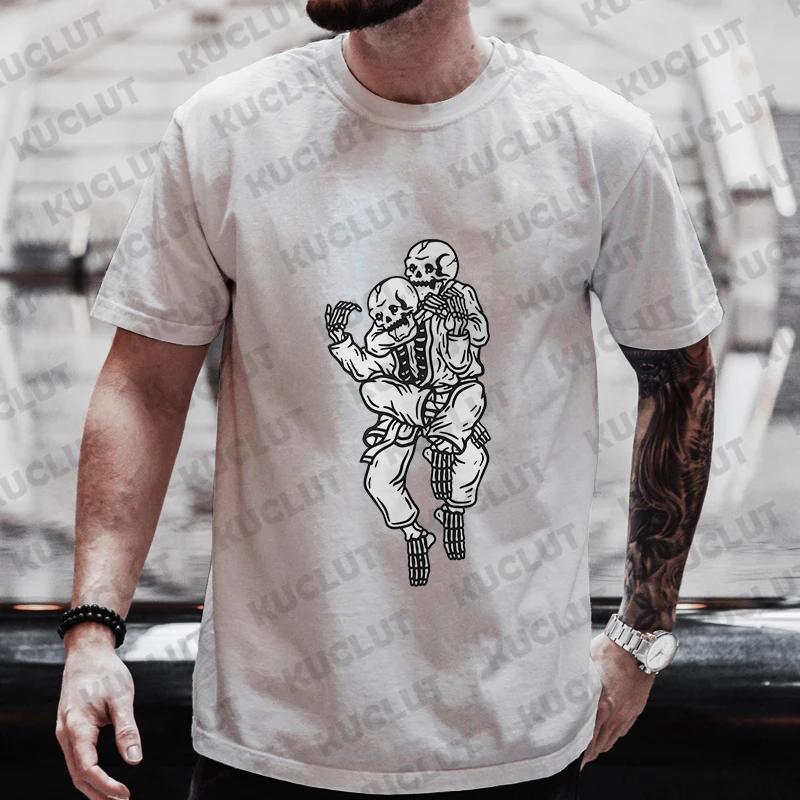 

Funny Skeleton Print Christmas Mens T-Shirts Top Summer Fashion Men O-Neck Tees Shirt Brazilian Jiu Jitsu BJJ Print Tee S