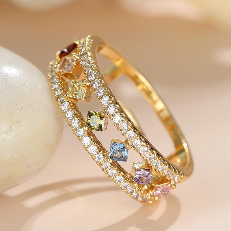 

Diamond-Shaped Hollow Zircon Ring: Colorful, Versatile Luxury for Women Size 7 золотой
