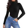 Women's Fashion High Neck Slim T-Shirt Long Sleeve Pullover Solid Colour Top
