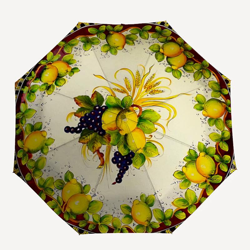 1pc Lemon Plate Automatic Opening/Closing Folding Umbrella with 8 Ribs, Plastic Handle, Windproof Portable Sunshade Umbrella Yy251222220