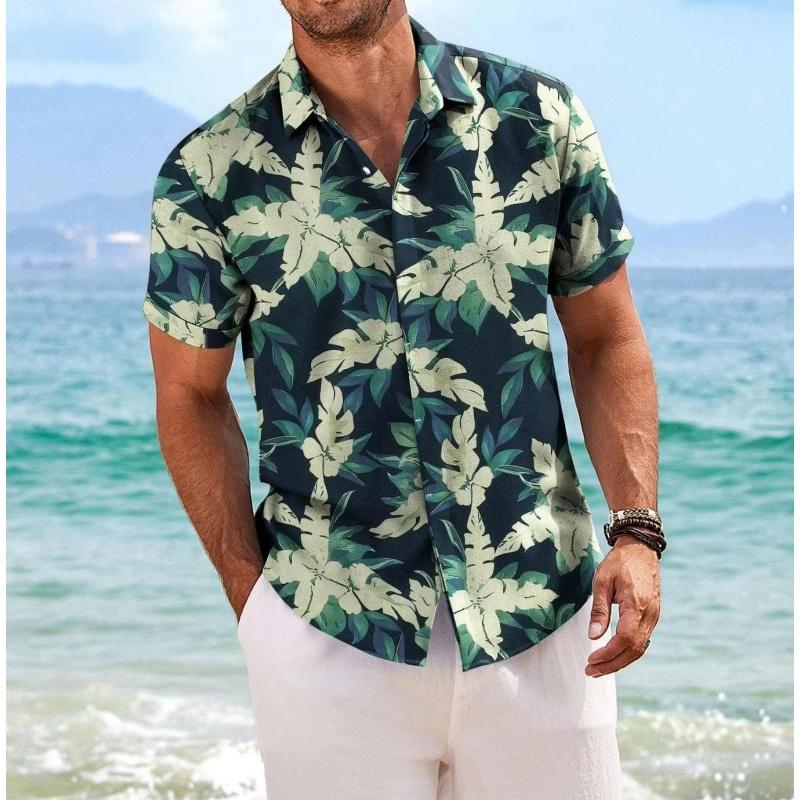 

Модная гавайская рубашка с цветочным узором и листьями для мужчин, пляжные рубашки с 3D-принтом, летние уличные блузки с коротким рукавом XL