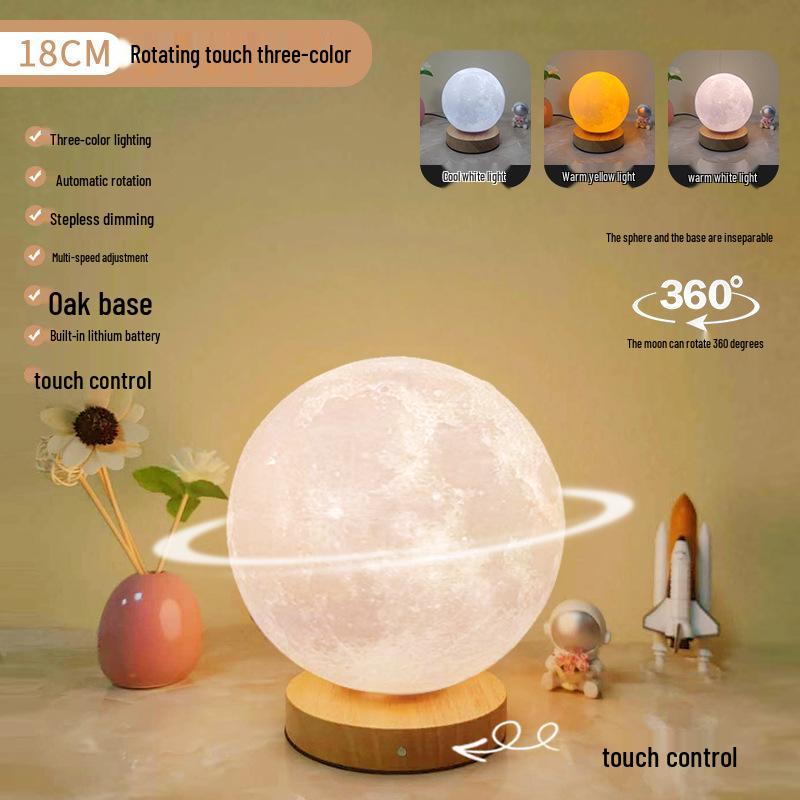 Rotating Moon Lamp Night Light—Creative Bedside Atmosphere Lamp for Bedroom or Desk