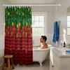1pc Christmas Green Grid Print Waterproof Shower Curtain Partition Privacy Hanging Curtain 12 Hook Multiple Sizes