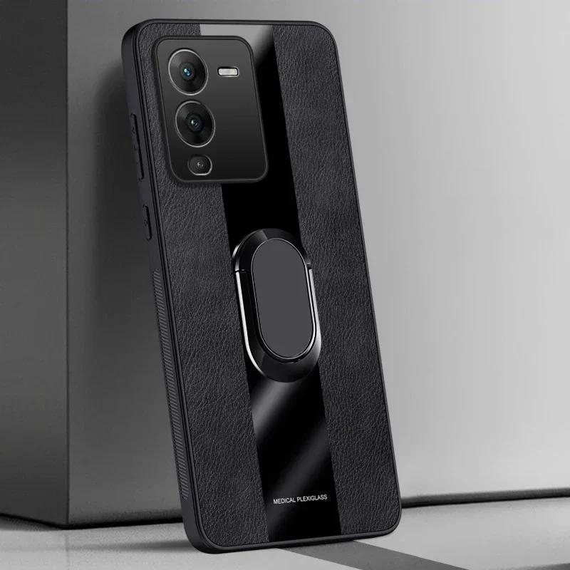 Ring Holder PU Leather Case For Vivo V25 Pro Cover Luxury Magnetic Silicone Protection Phone Case For Vivo T1 Pro 5G S15 S15E