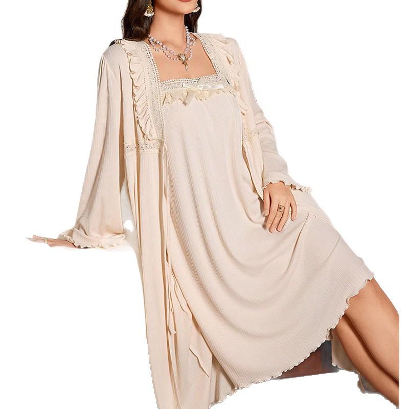 High-End Lace Trim Pajama Set - Women's Autumn/Winter Camisole & Outerwear