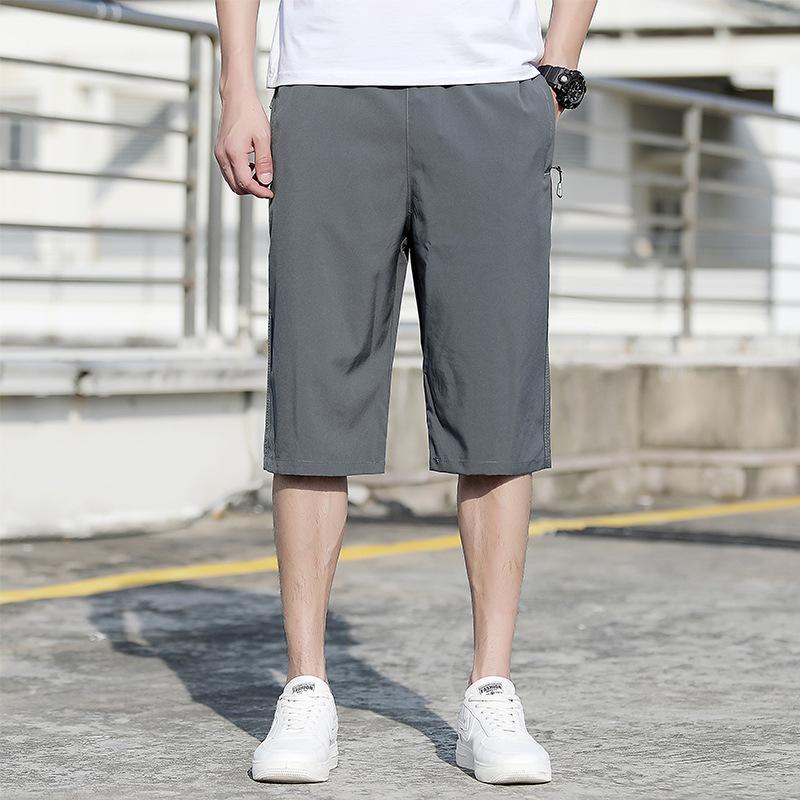 Plus Size Summer Casual Pants with Four Side Elastic Shorts Men's Loose Elastic Cropped Pants