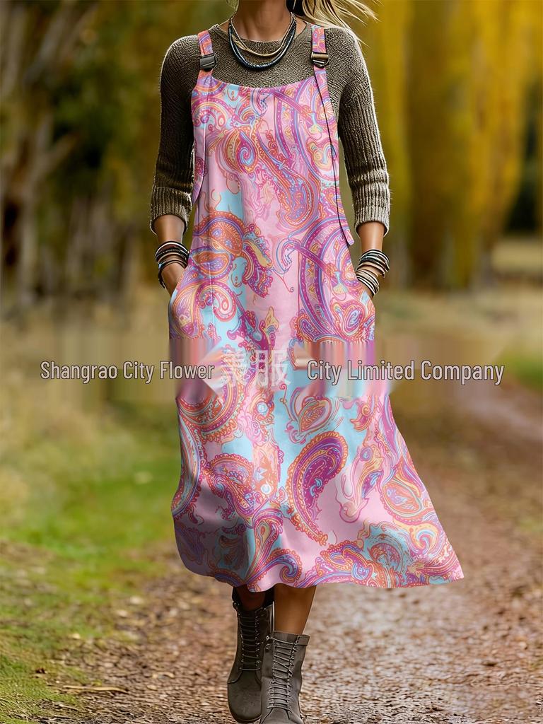 2026 Spring Women's Retro Ethnic 3D Print Dress