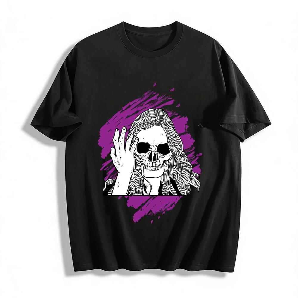 Dark Skull Face Cover Print Trendy Long Sleeve T-Shirt Pure cotton T-shirt XXS