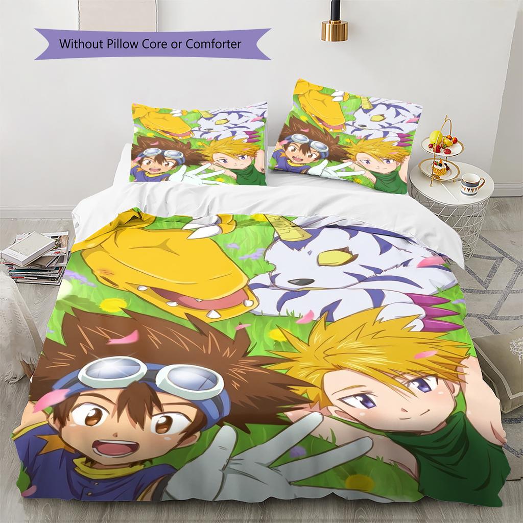 Digimon CharactersPattern Bedding Quilt Set Home Decoration Gift (1 * Duvet Cover + 2 * Pillowcase Without Core)