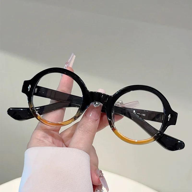 Cute Round Glasses Women Fashion Candy Color Rim Decor Eyeglasses New Trendy Design Blue Light Blocking Optical Frames